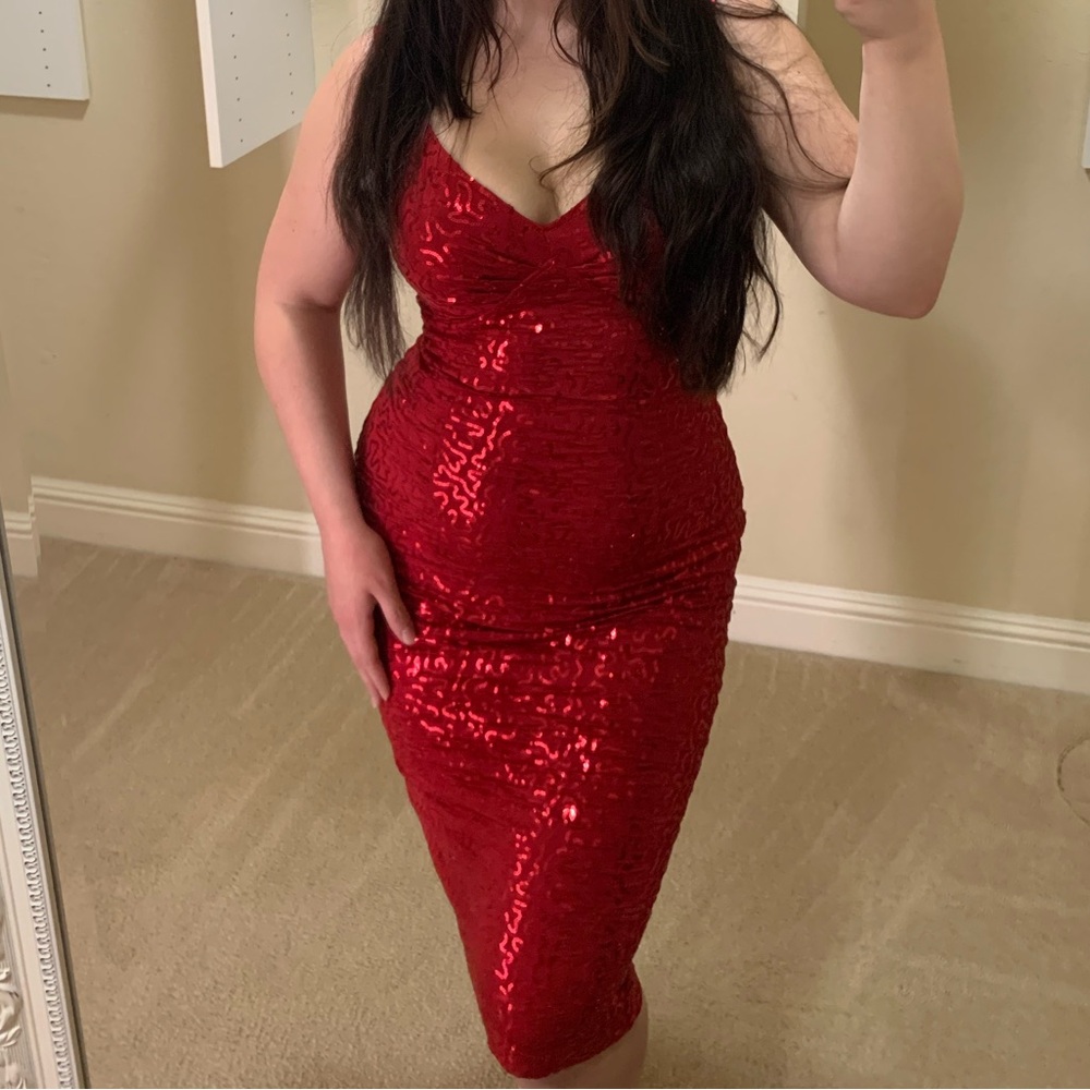 Stretchy Red Sequin Dress - Pinup Girl